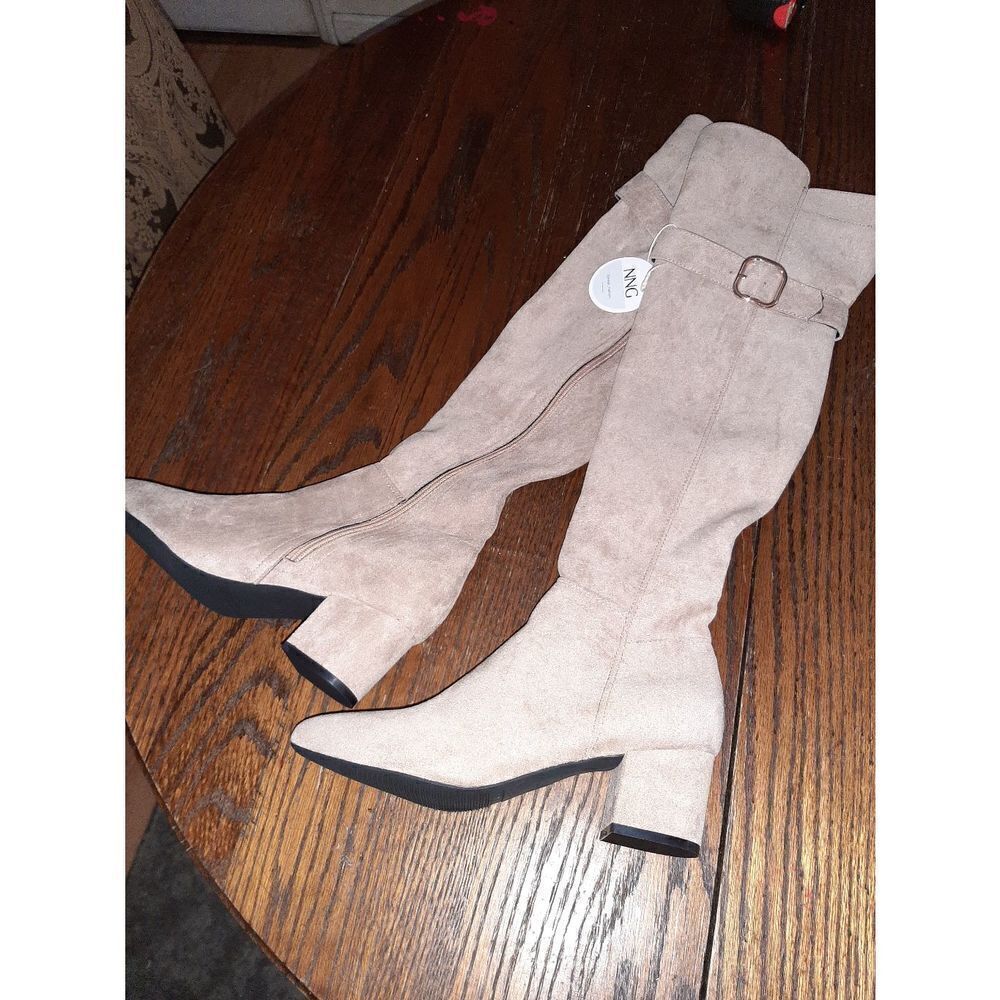 NWT Size 9 (41) Tan NNG Over the Knee Full Zip Pointed Toe Buckle Accent…